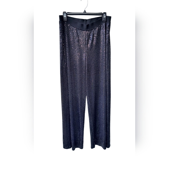 Kensie Elegant Whimsigoth Sequin Women's Wide Leg Stretch Waist Black Pants XL - Picture 9 of 9